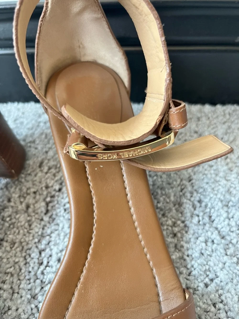 Michael Kors Women's Brown Open Toe Ankle Strappy Block Heel